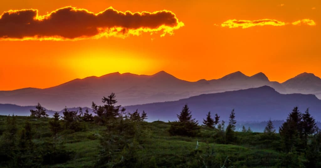 sunset over mountains