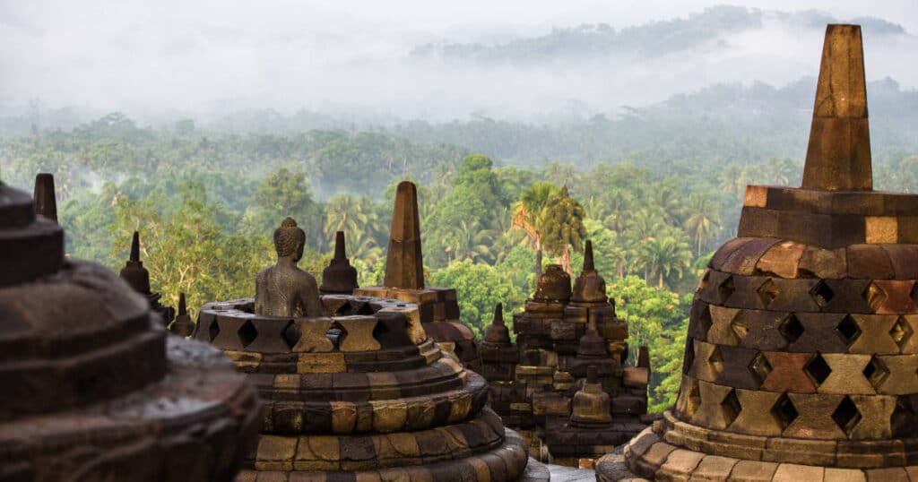 Scenic shot of Borobudur ancient temple in Java Indonesia