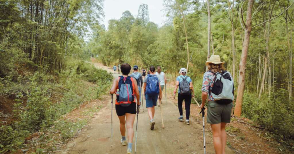 travellers trekking in Northern Vietnam with Discova