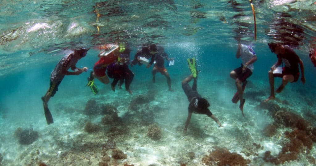 Volunteers and locals working with LINI Foundation in Bali for marine conservation