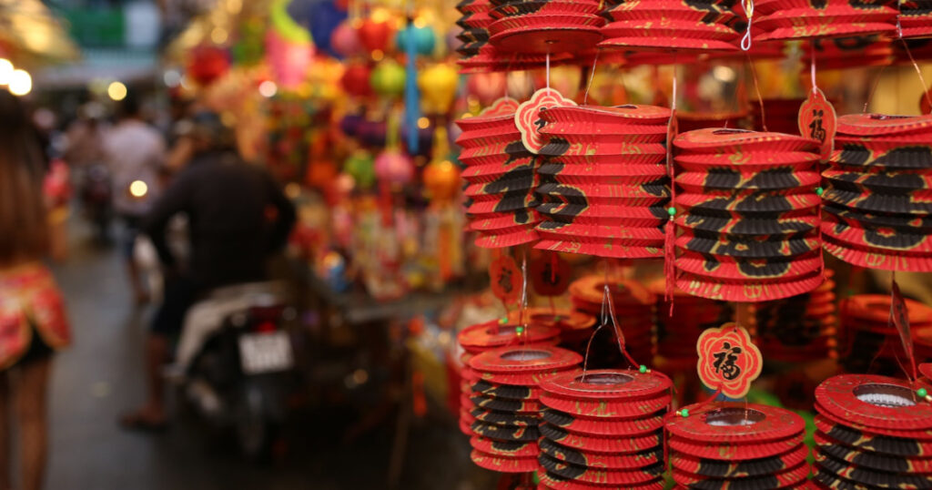 traditional chinese decorations for sale during mid-autumn festival in Hong Kong