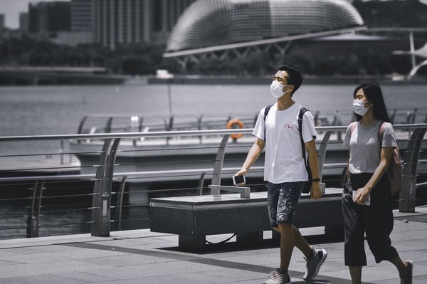 People walking with masks