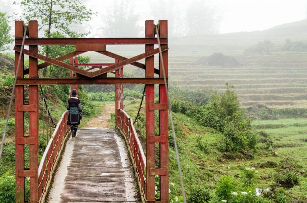 Sapa bridge and rice terraces