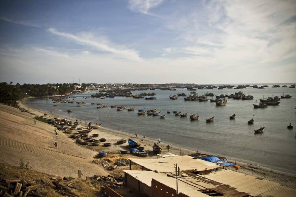 Mui Ne beach with boats