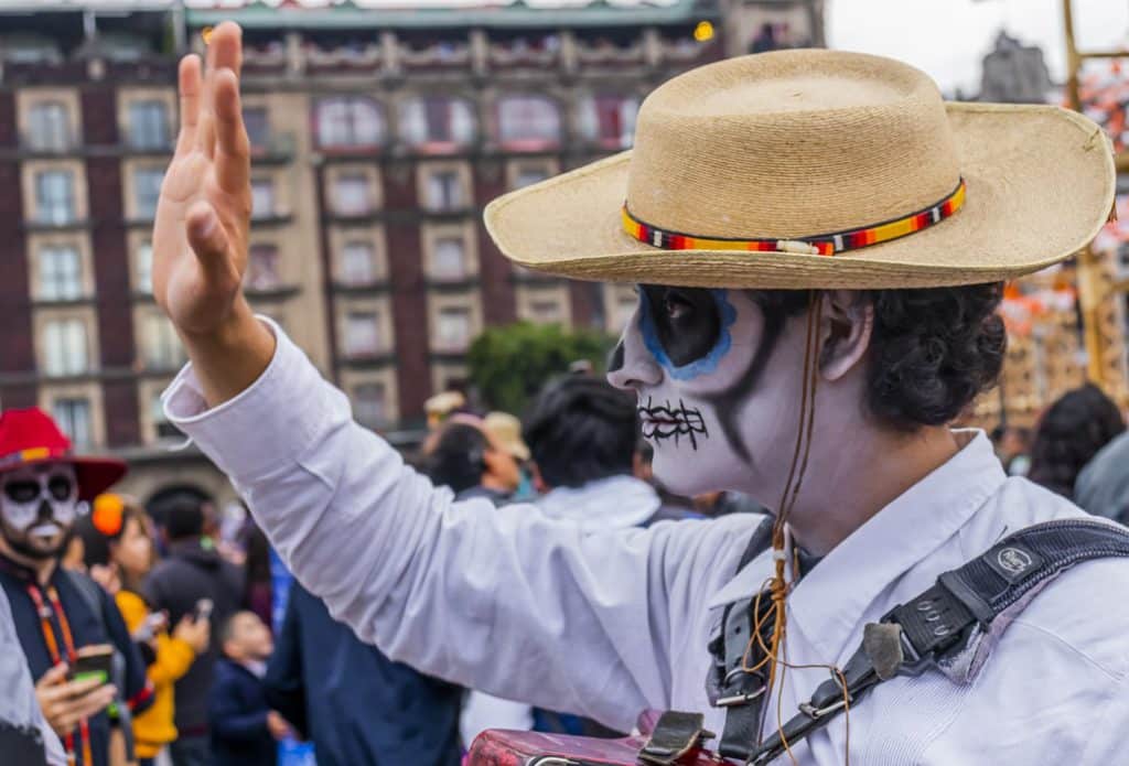 Man with crystal skull face paint