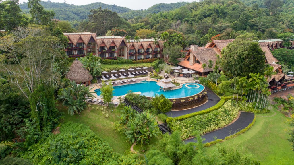 aerial view Anantara golden triangle unique hotel