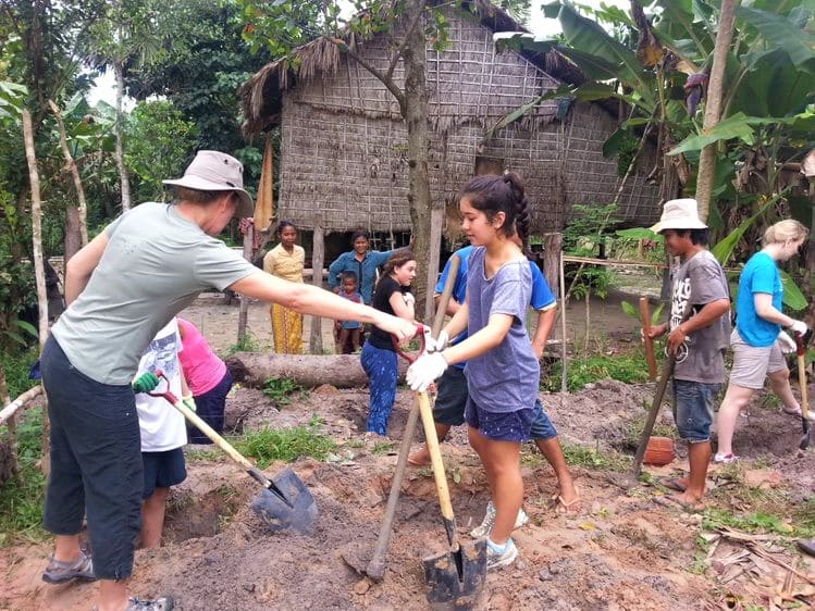 Students take part in community work and infrastructure development, Cambodia